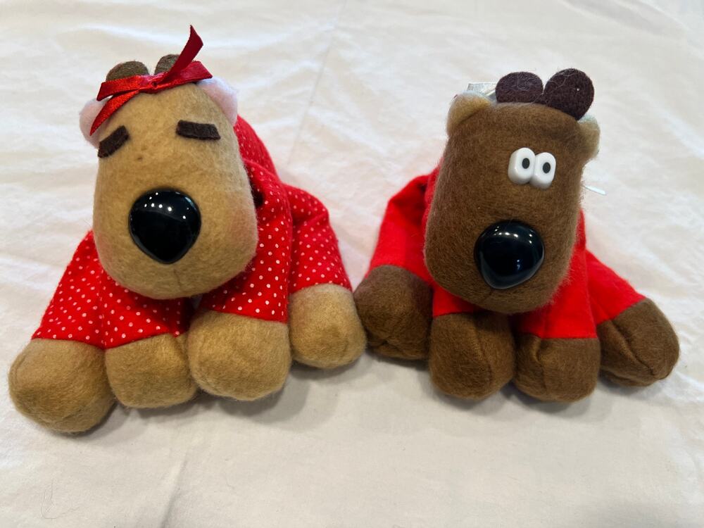 Vintage 1986 Hallmark Randy & Ramona Reindeer Plush Pair Christmas
